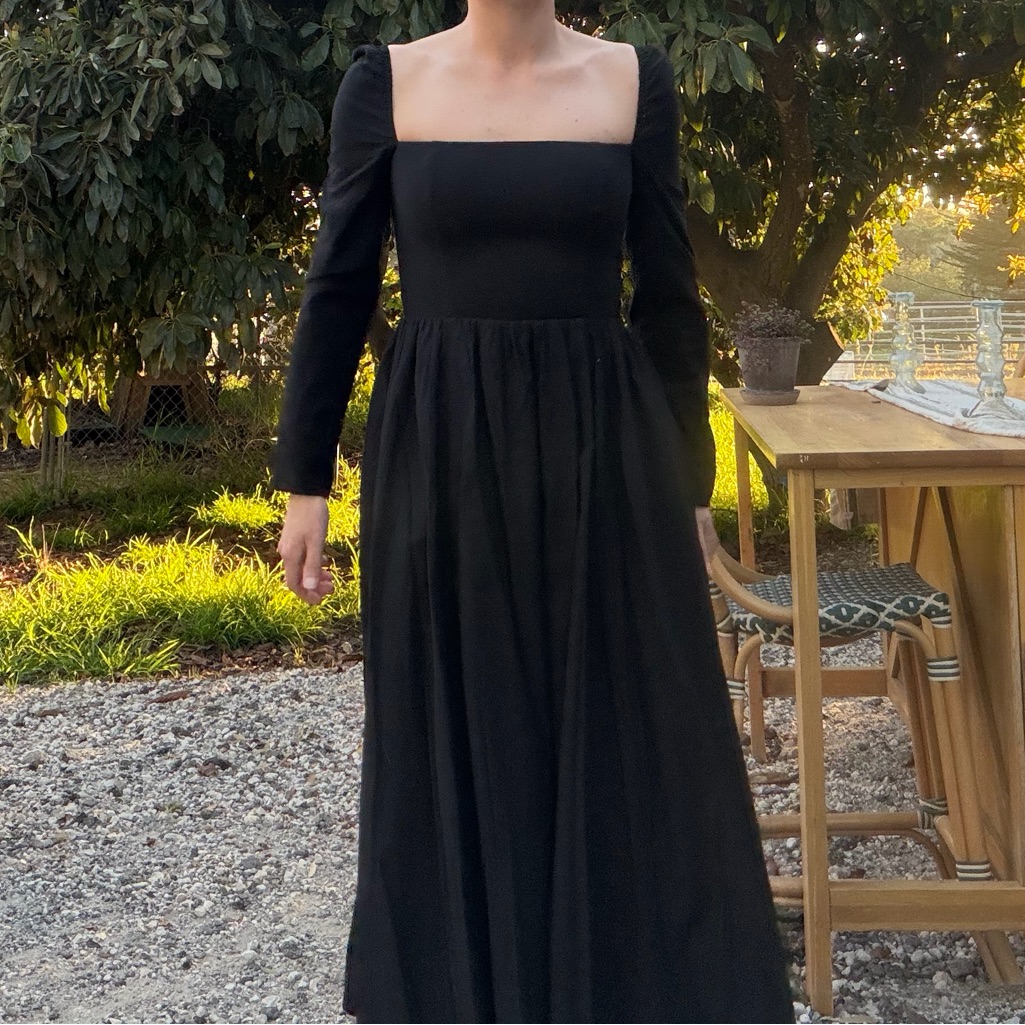 Reformation Elegant Black Square-Neck Long Sleeve Dress